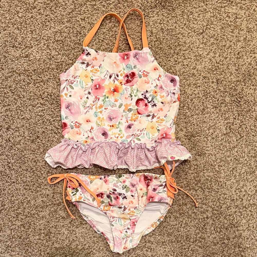Cheeky Plum Floral Swimsuit with Pink and Orange Accents